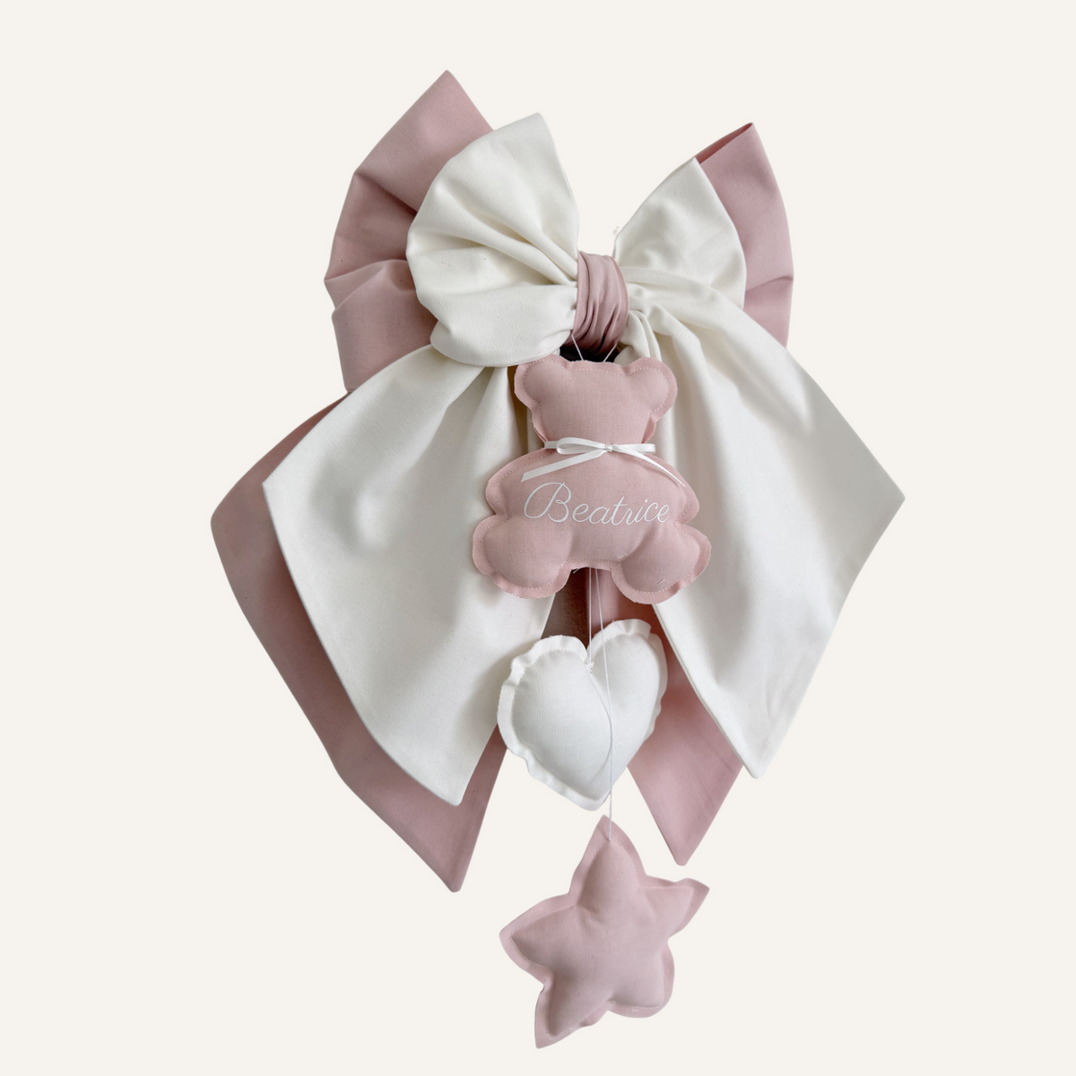 FIOCCO NASCITA rosa cipria e bianco latte - Teddy rosa cipria