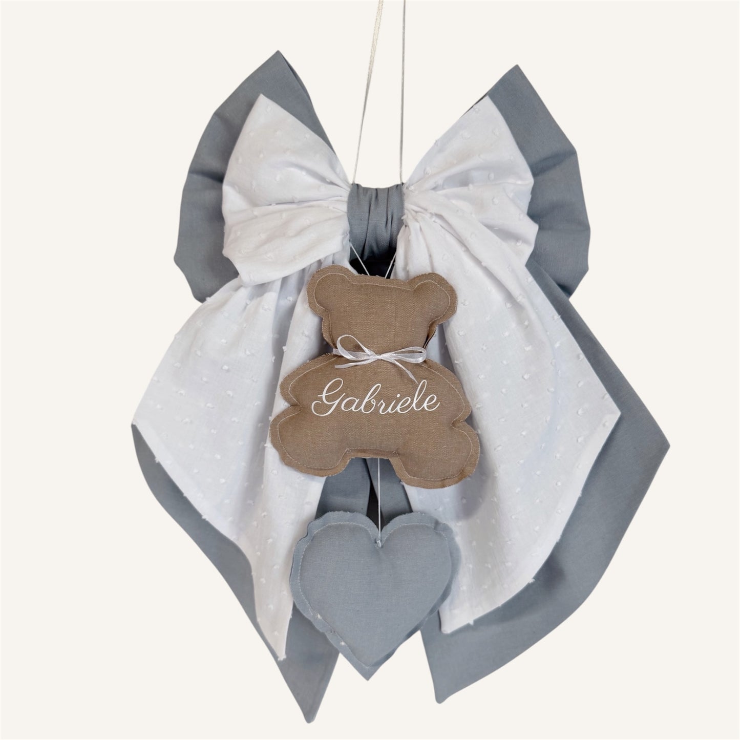 FIOCCO NASCITA cielo e bianco plumetis - Teddy nocciola