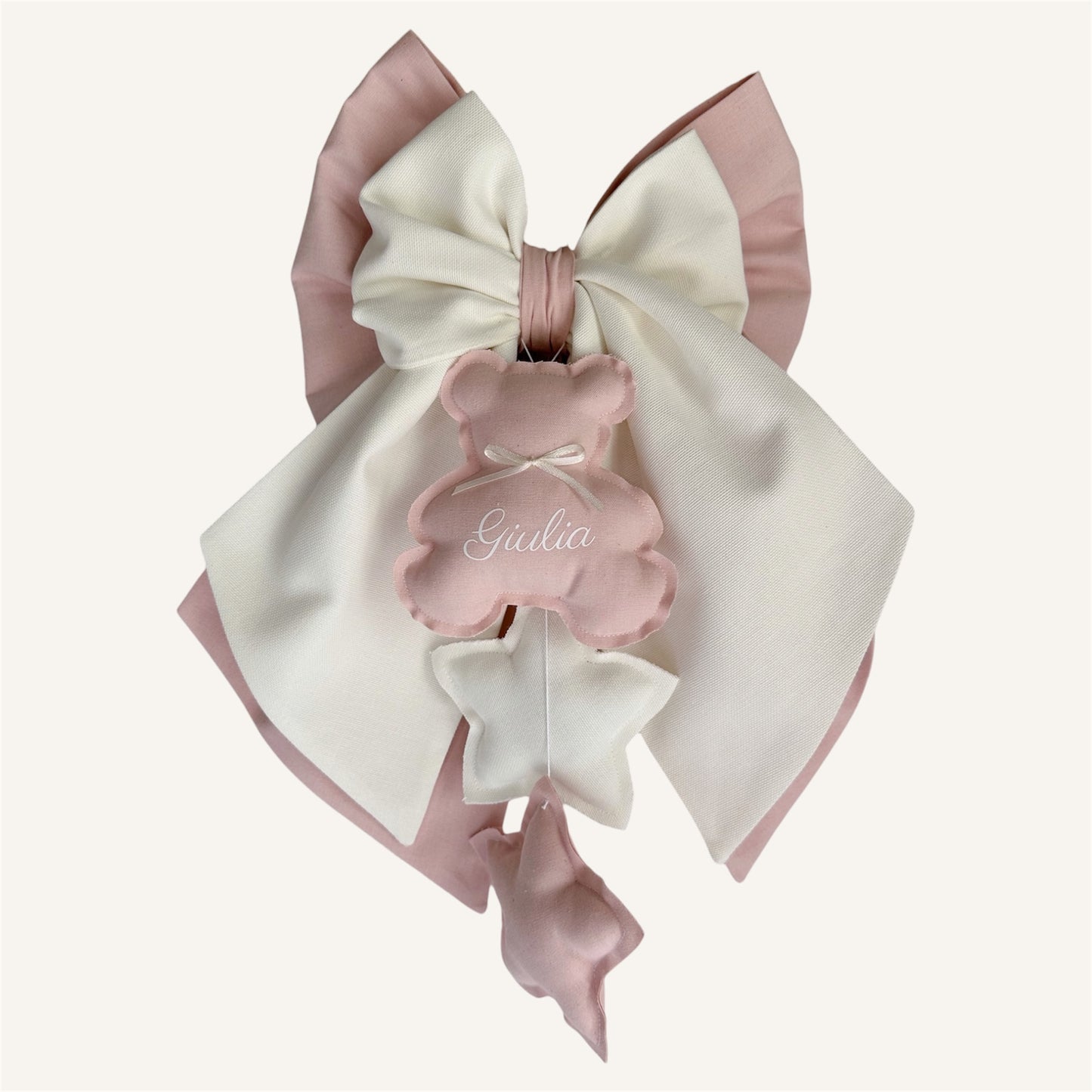 FIOCCO NASCITA teddy rosa cipria e bianco latte