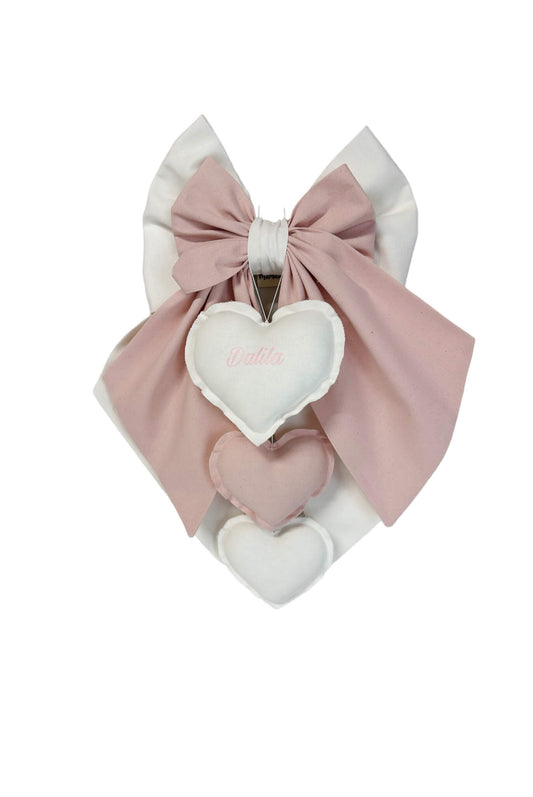 FIOCCO NASCITA bianco latte e rosa cipria cuori
