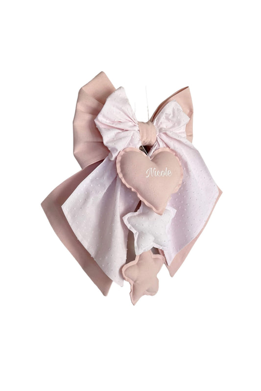 FIOCCO NASCITA rosa cipria e rosa baby pois