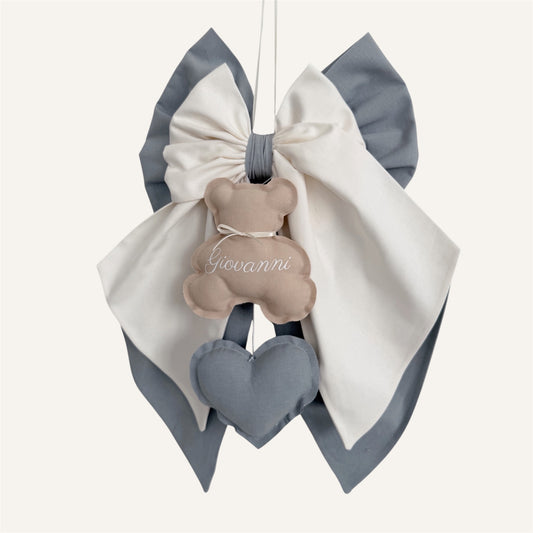 FIOCCO NASCITA cielo e bianco latte - Teddy mandorla