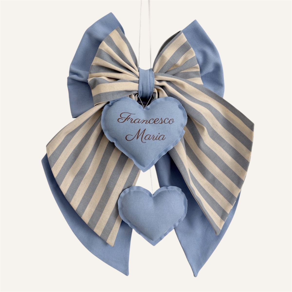 FIOCCO NASCITA azzurro e riga larga cielo - Cuore azzurro