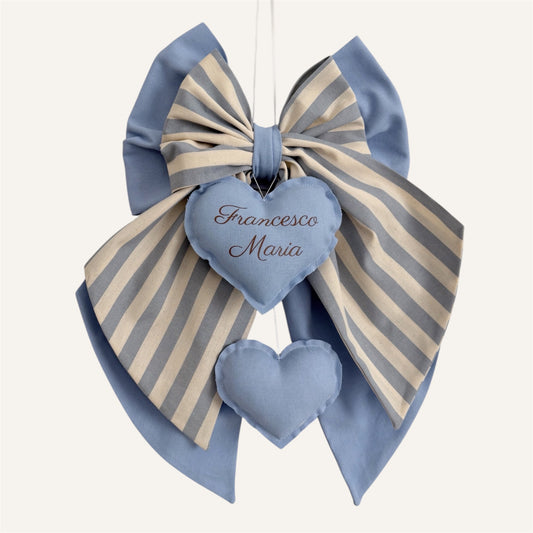 FIOCCO NASCITA azzurro e riga larga cielo - Cuore azzurro