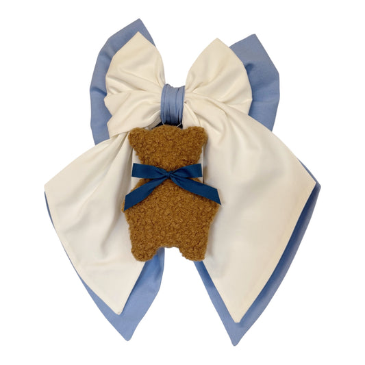 FIOCCO NASCITA Azzurro e bianco latte con Teddy boucle biscotto