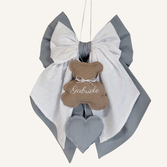 FIOCCO NASCITA cielo e bianco plumetis - Teddy nocciola