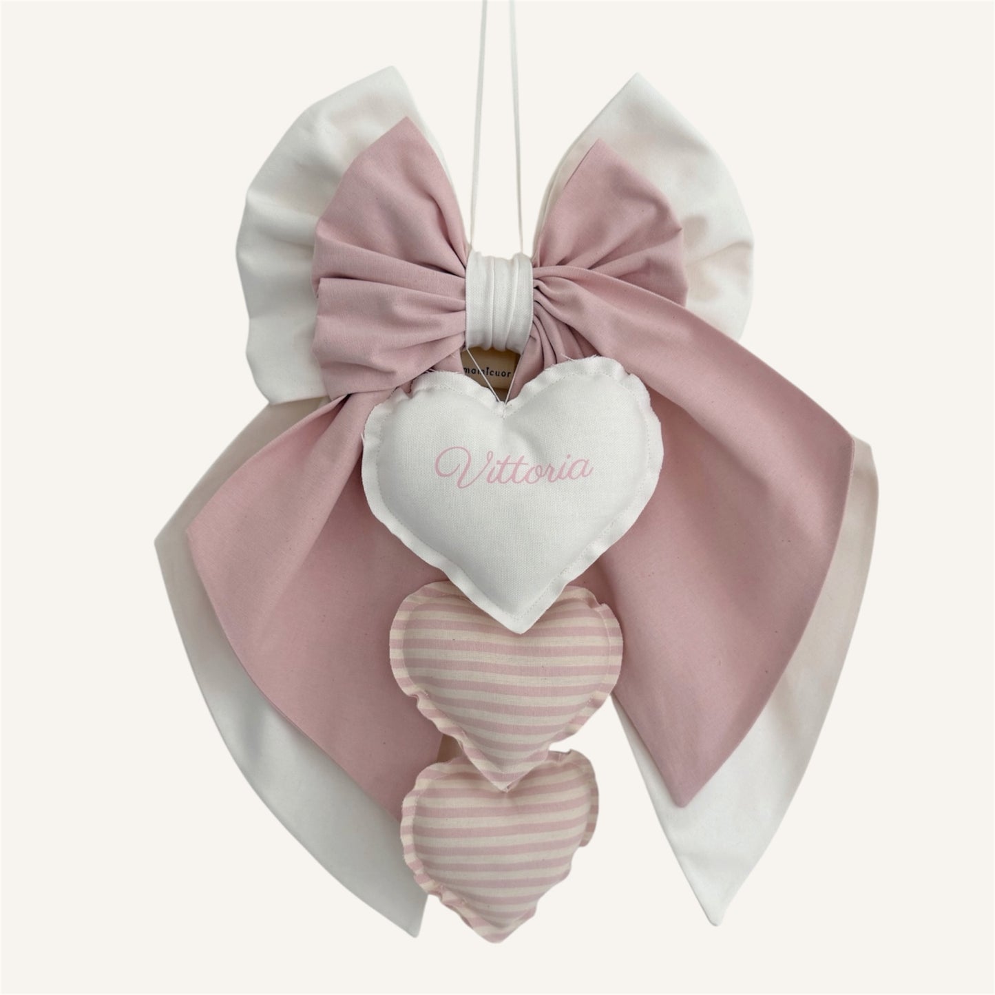 FIOCCO NASCITA bianco latte e cipria - Cuori