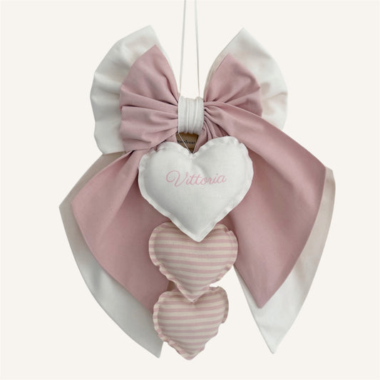 FIOCCO NASCITA bianco latte e cipria - Cuori