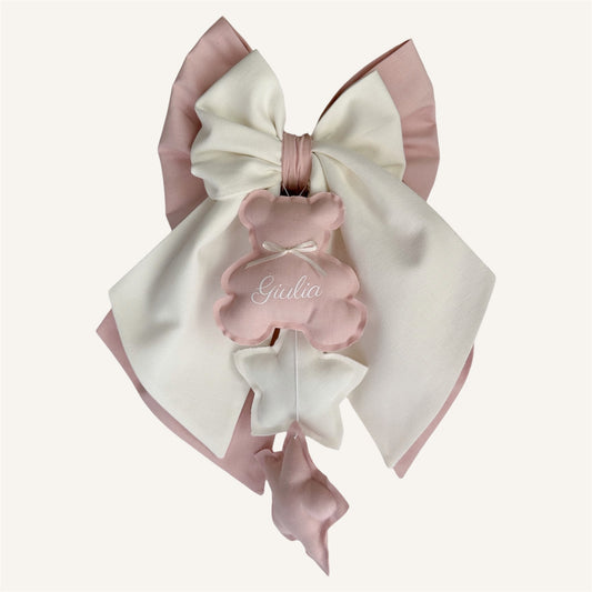 FIOCCO NASCITA teddy rosa cipria e bianco latte