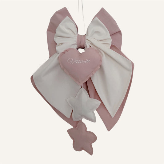 FIOCCO NASCITA rosa cipria e bianco latte - Cuore cipria